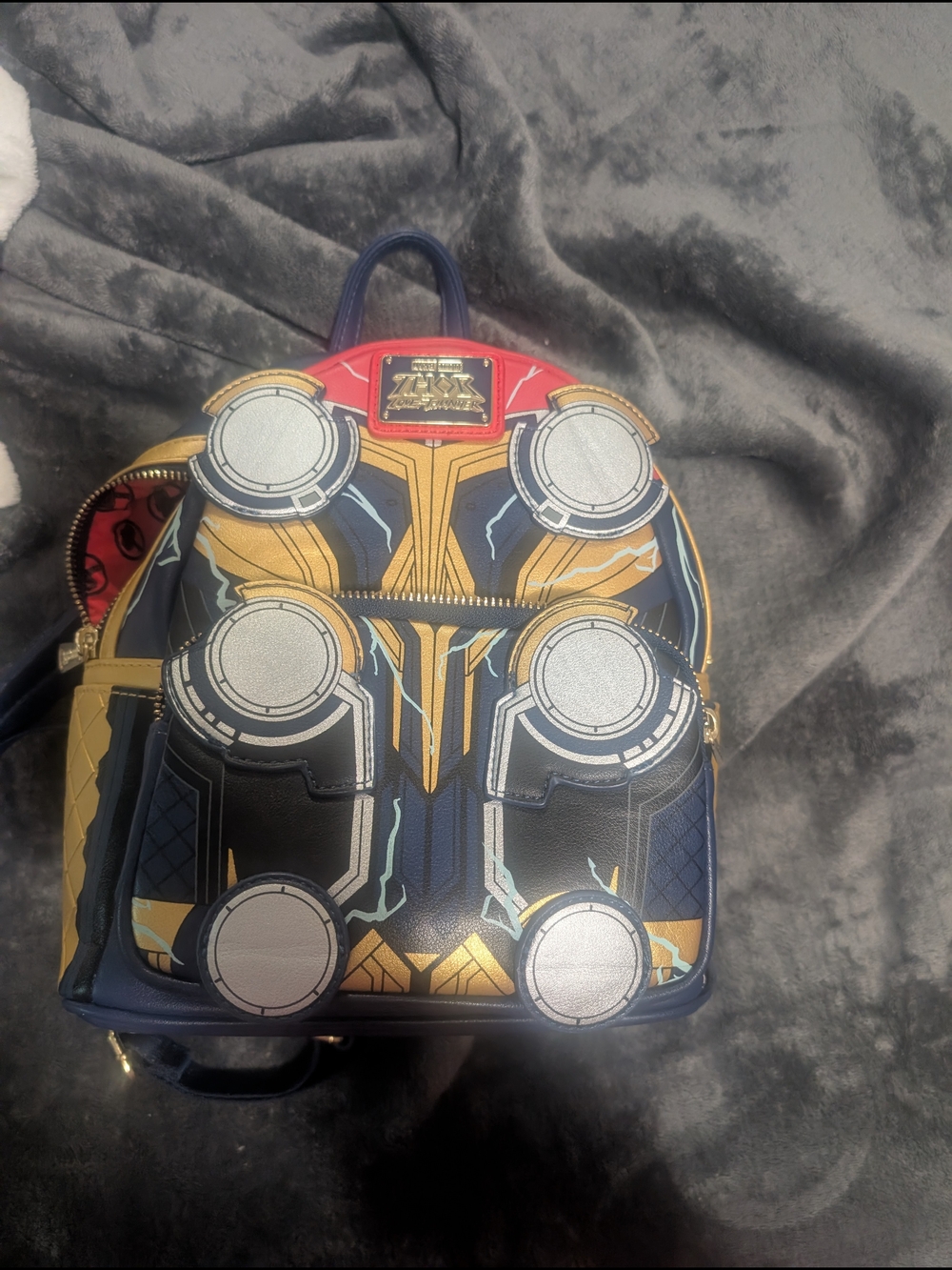 Loungefly Navy Blue and Gold Graphic Mini Backpack